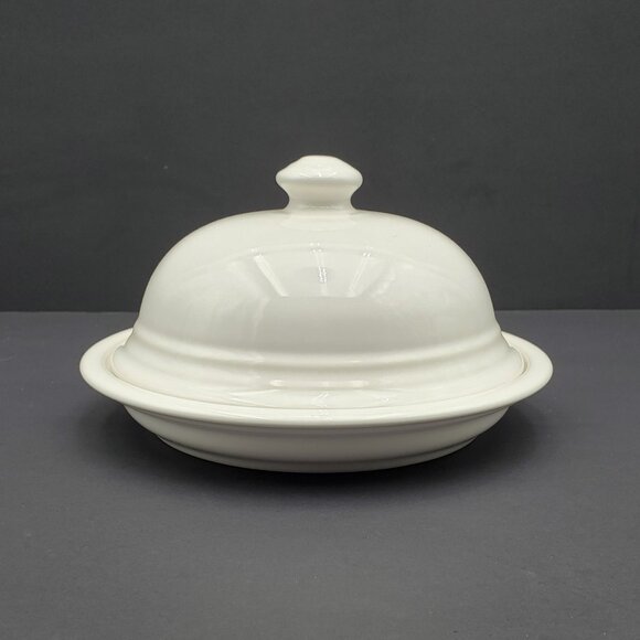 Pfaltzgraff Terrace White Round Covered Butter Dish Cheese Snack Dessert Dish - Picture 2 of 6